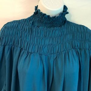 Venus smocked detailed top silky high neck